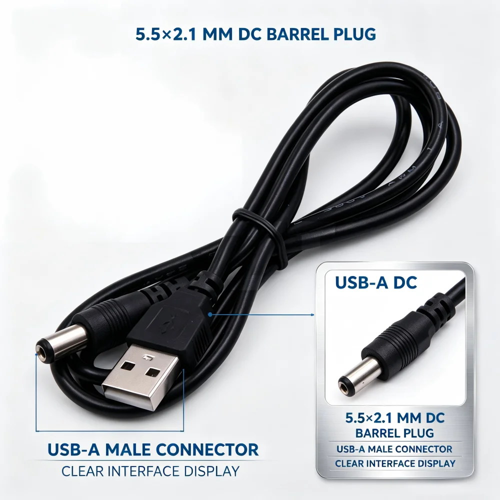 1M USB to DC 5.5*2.1mm Power Cord USB Male to DC Barrel Jack 5V Charging Cable for Security Camera, Mini Electronic Equipment