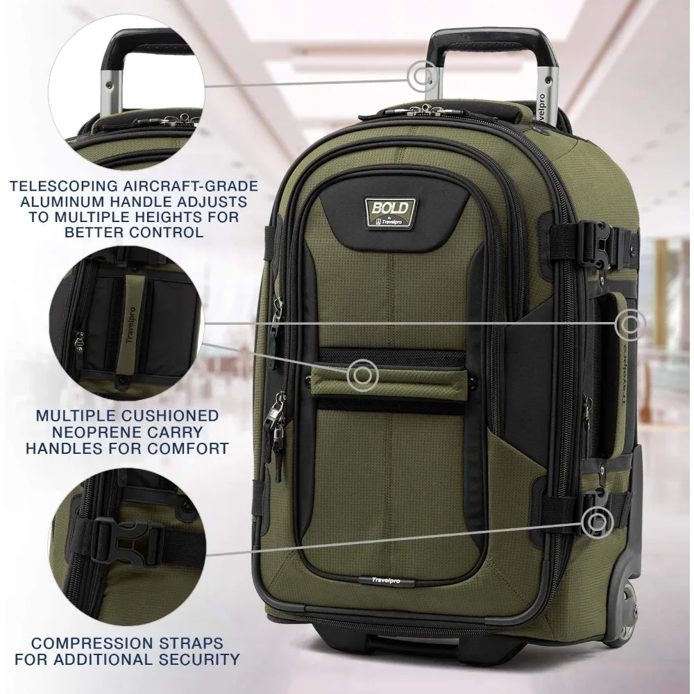 Equipaje enrollable extensible de 22 pulgadas, color verde oliva/negro, Softside Rollaboard para viajes de mano