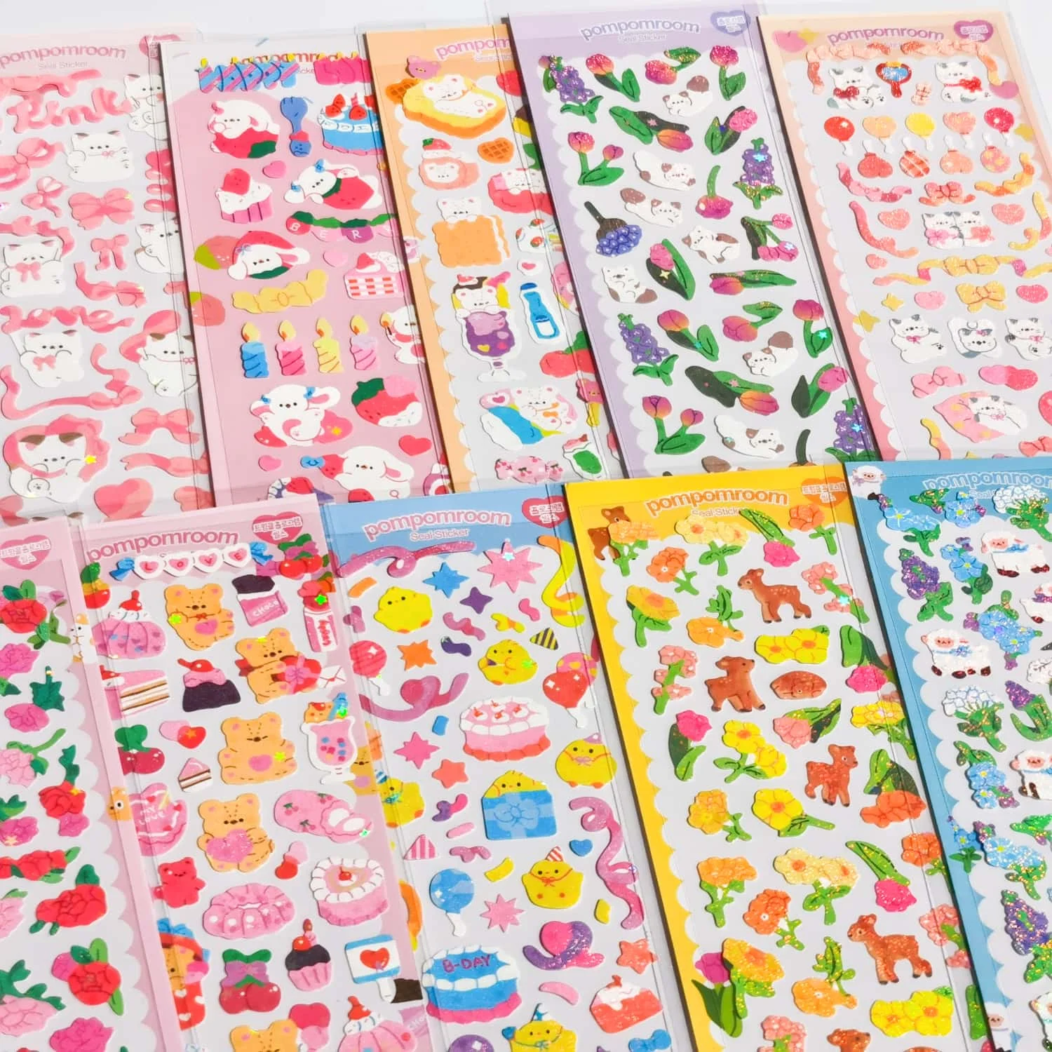 10~12pcs Lovely Cute Korean Toploader Decoration Seal Stickers 3D Holographic Design Kawaii Kpop Cardholder Journaling Deco