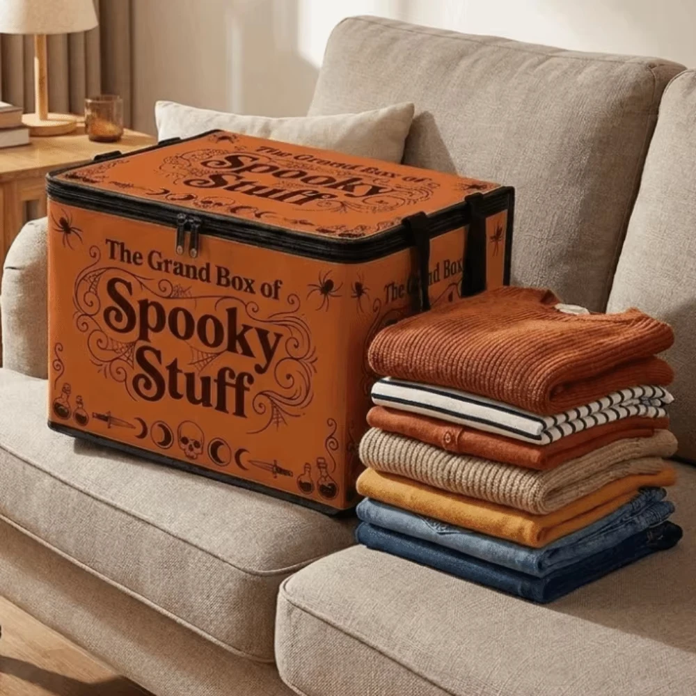 Halloween Themed Fabric Storage Box Foldable Storage Bin for Halloween Decorations Clothing Toys Bedroom Closet Organizer