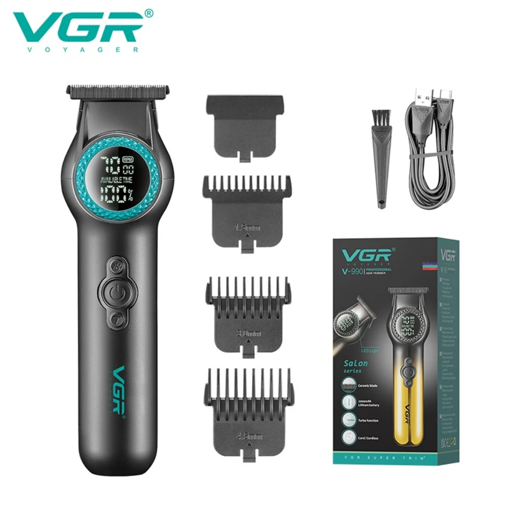 VGR Hair Trimmer Professional Barber Hair Cutting Machine 8000 RPM Hair Clipper Rechargeable Haircut 0mm Trimmer for Men V-990