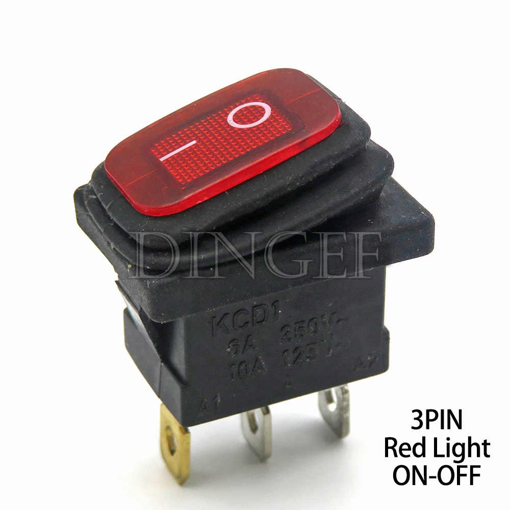  1PCS/lot KCD1 Waterproof 3PIN red with lights button rocker power switch oil-proof and dust-proof ON/OFF For Integrated circuit