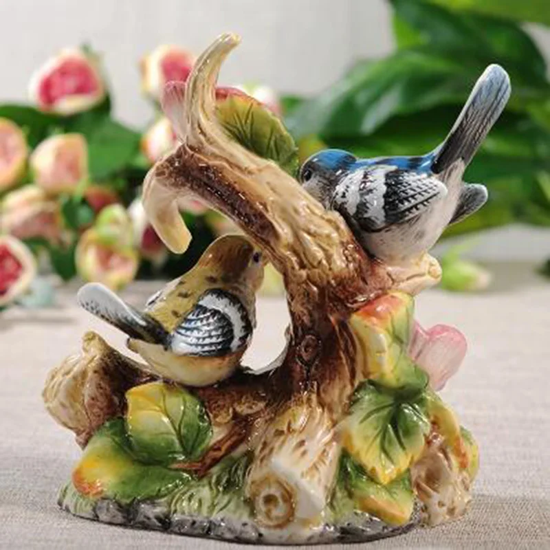 

Ceramic Flower Bird Lovers Figurines Home Decor Garden Ornament Crafts Room Wedding Decoration Gift Porcelain Animal Figurine