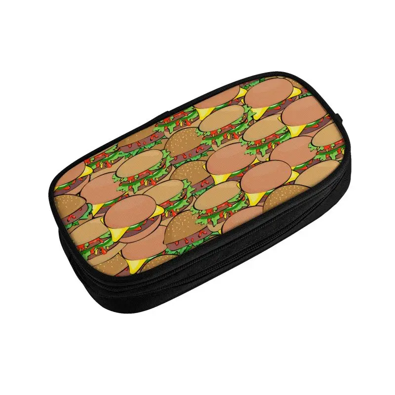 Kawaii Burger Pattern Pencil Case para Meninas e Meninos, Caixa de Lápis Grande Capacidade, Material Escolar