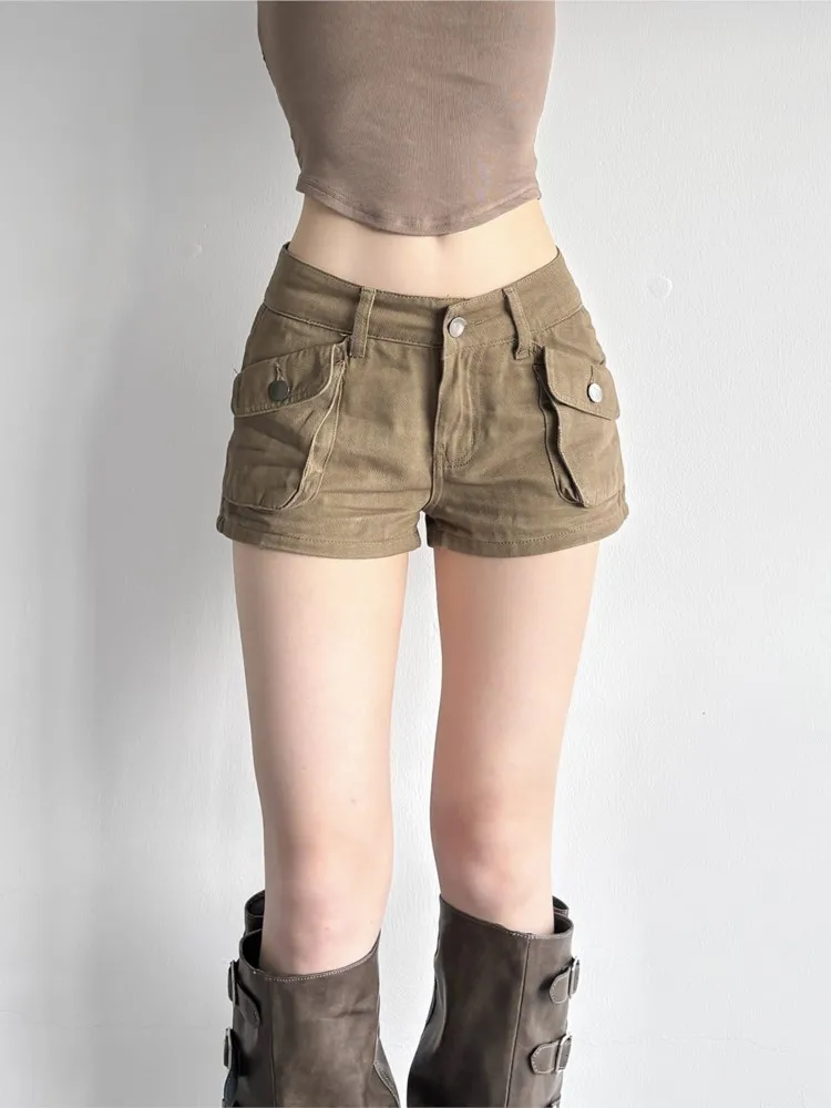 

Women's Clothing Pocket Jeans Sexy Low Rise Shorts All-match Package Hip Pants Solid Color Retro Temperament Simple Style Trendy