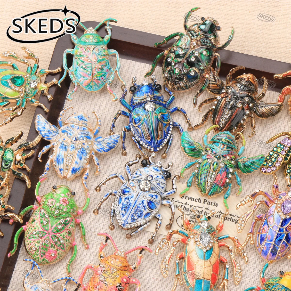 SKEDS Colorful Enamel Beetle Brooch Crystal Rhinestone Insect Pin Antique Metal Bug Brooches for Coat Suit Hat Scarf Decoration