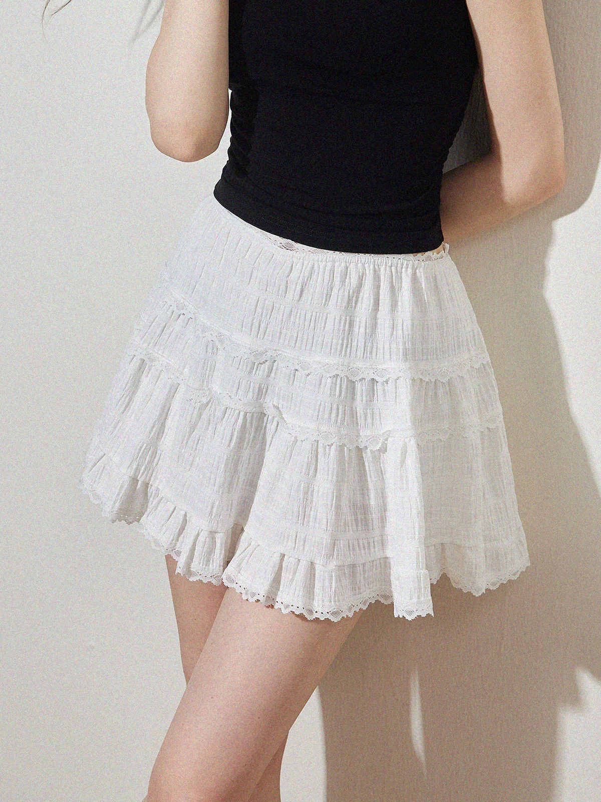 

Summer White Lace Splice Ballet Skirt Women's Flounce f Skirt Polyester Fiber A-Line Silhouette mid Waist Design