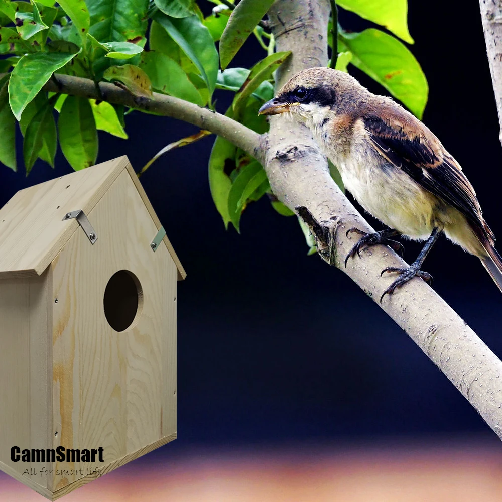 Bird Cage with Camera WIFI Tuya APP Parrot Pet Monitor Recording HD Night Vision Motion Detection Durable Wooden Natural House