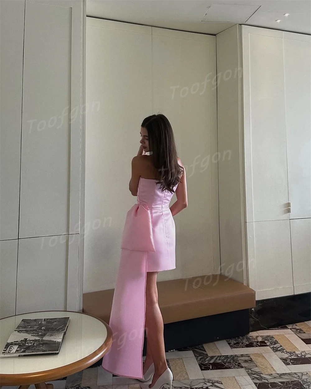 Toofgon Pink Mini Party Dresses Strapless Mermaid Wedding Party Dress Customized Pleats Women Prom Gown Short Evening Dresses
