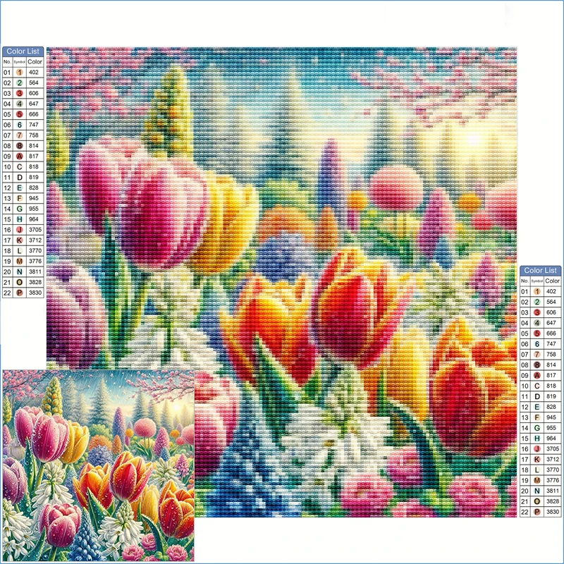 

Diamond Art Painting Kits Full Clearance Vibrant Scene Of Tulips, Daisies, And Hyacinths Crystal Art Diamond Painting Home Decor