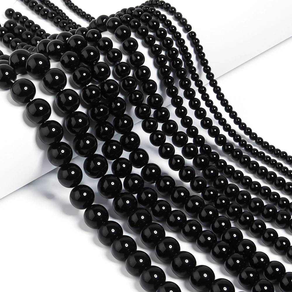 4 6 8 10 12 مللي متر الخرز الزجاجي الأسود السلس الجولة فضفاض خزر عازل لصنع المجوهرات أساور يدوية الصنع إكسسوارات عقد #1