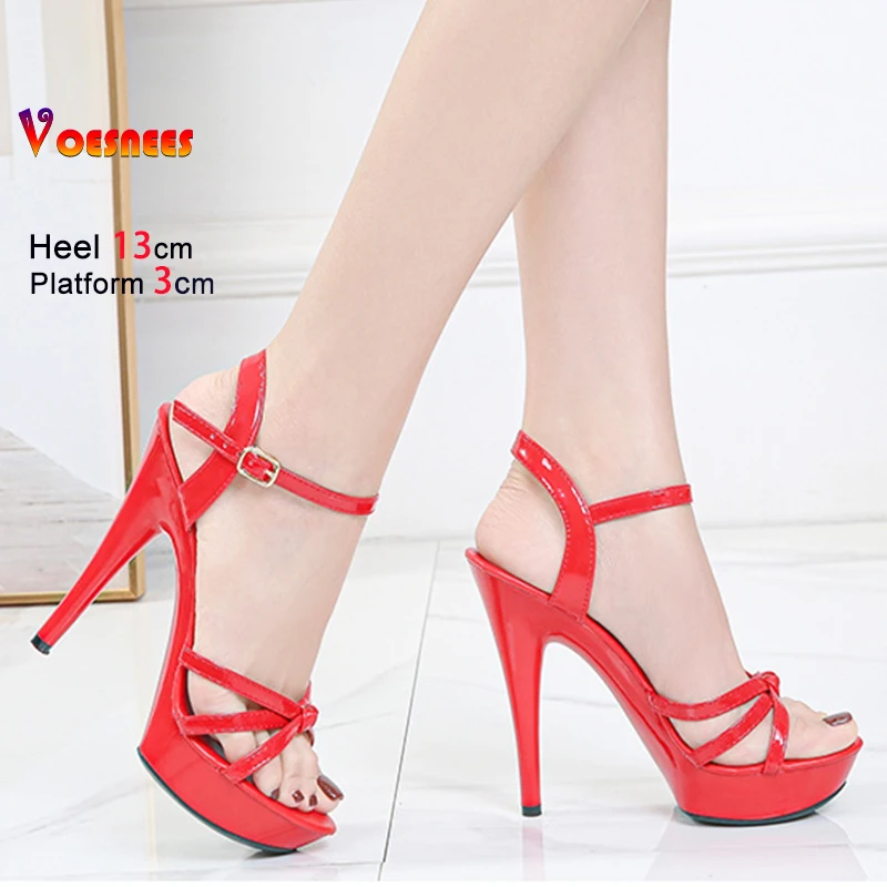 13CM Thin Heeled Summer Shoes For Women Sexy Narrowband Platform Sandals Yellow Buckle Strap High Heels Plus Size 43 Sandalias