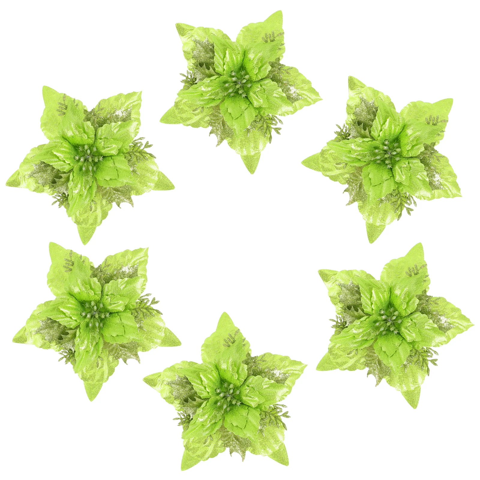 

6 Pcs Christmas Dinner Table Decor Decorative Artificial Flowers Xmas Ornament Party Supplies Decorate Green