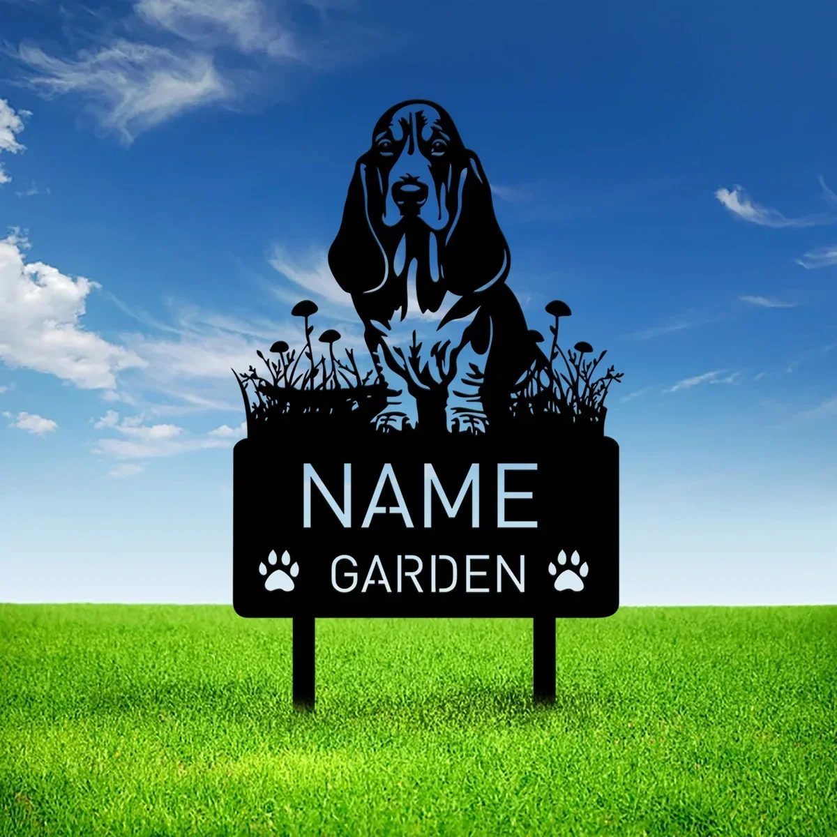 Custom Basset Hound Dog Metal Memorial Garden Stake: Personalize with Name, A Sympathy - Laden Decor for Pet Grave Markers.