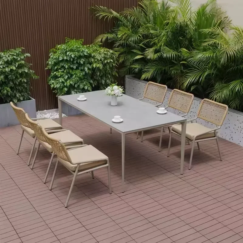 WHOLESALE WATERPROOF ALUMINUM OUTDOOR FURNITURE DINING SET MODERN ECO FRIENDLY RATTAN OUTDOOR TABLE AND CHAIR SET FOR