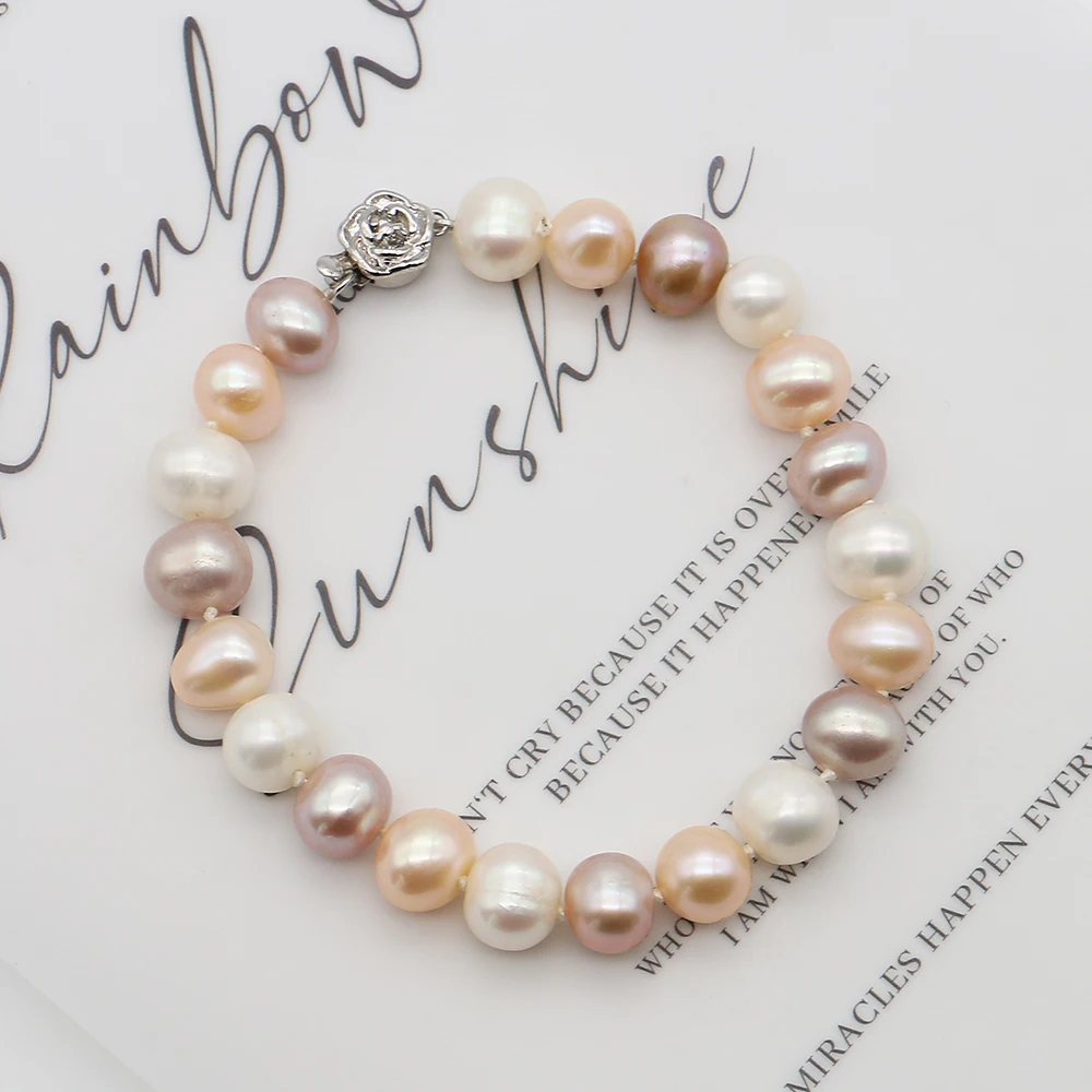 Minimalist Artistic Natural Colorful Irregular Baroque Pearl Bracelet with Flower Clasp Jewelry Gift and Decoration 1strand