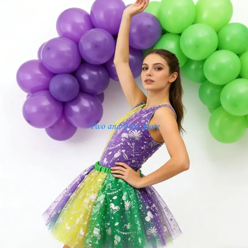 HX6F Women's Sequins Tassels Carnivals Costume Tutus Skirt for Mardi Gras and Festives