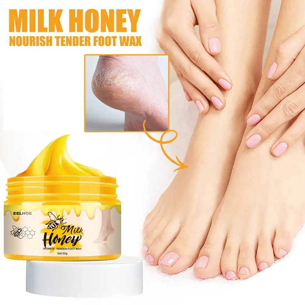 قناع تقشير القدم بشمع الحليب والعسل ، مزيل الجلد الميت ، كريم القدم المضاد للتشقق ، تقليل الجفاف ، إصلاح الخشونة ، كريم العناية ، 50 جم