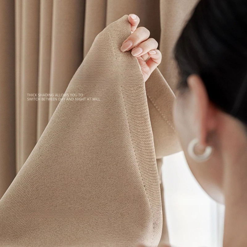 Milk Tea Color Full Blackout Curtain Fabric for Bedroom, High-end Living Room, Simple Double-sided Fine Linen Curtain Fabric