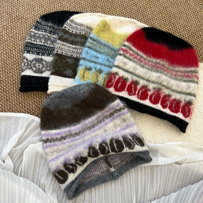 Neue Fel Island Style Retro-Strickmütze mit gerolltem Rand für Damen, Herbst- und Wintermode, warme Ohrenschützer, Beanie-Mützen – Detail 6