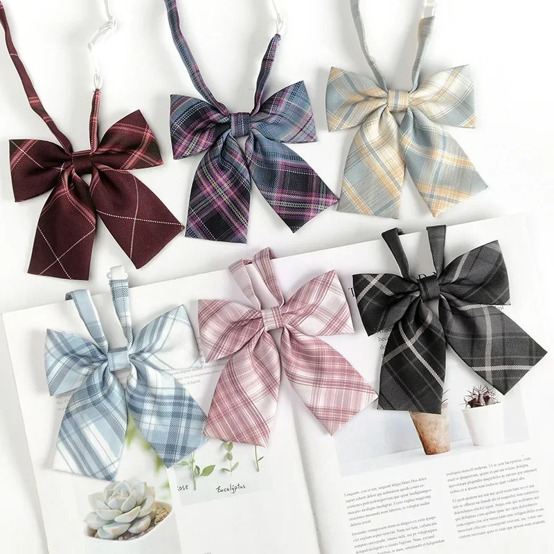 

12X10CM Feminine Plaid Bowtie Casual Bow Tie for Women Uniform Collar Butterf Bowknot Adult Check Bow Ties Girls