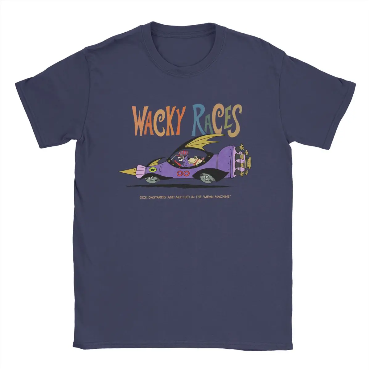 Men T-Shirt 60s Wacky Races Cartoon Funny 100% Cotton Tees Short Sleeve T Shirts Crewneck Clothing Printed