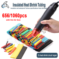1060/656/530/328PCS Heat Shrink Tubing kit 2:1 Shrinkable Wire Shrinking Wrap Wire Connect Cover Cable Repair with Heat Gun
