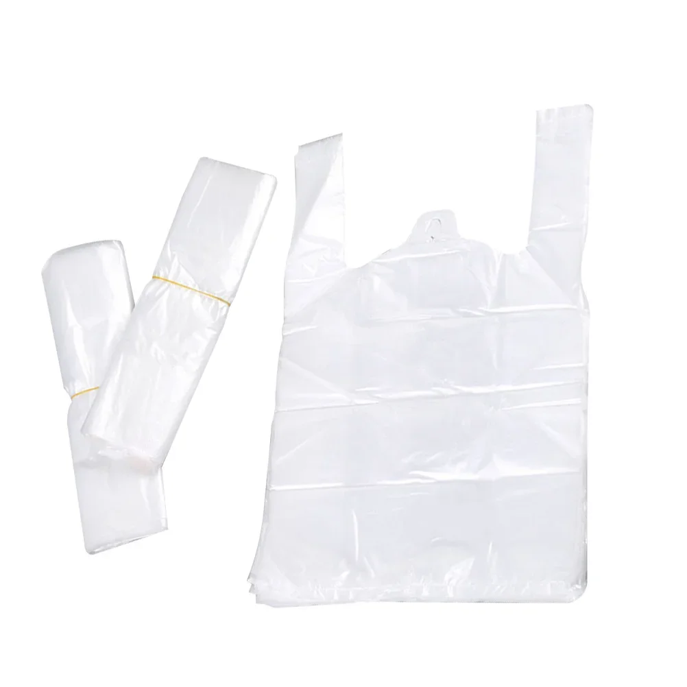 100pcs White Food Grade Plastic Bag with Handle Food Packaging Bag for Supermarket Store Grocery Disposable Portable Vest Bags