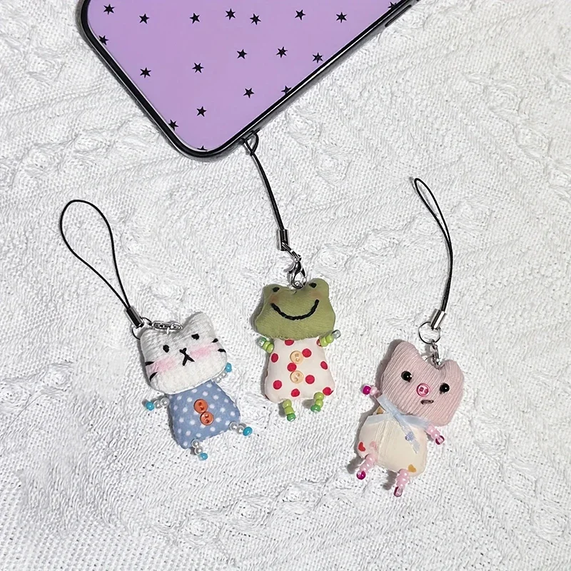 Niedlicher Frosch-Schwein-Katzen-Anhänger-Schlüsselanhänger für Frauen, schlichtes Design, Telefonkordel, Kette, hübscher Tier-Taschen-Auto-Schlüsselanhänger für junge Mädchen – Detail 1