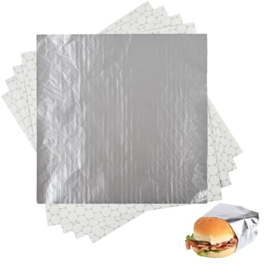 

Pack Premium Insulated Foil Sandwich Wrap Sheets, 12"x12" Pre-Cut Foil Paper for Hot Dogs, Burgers, Burritos, Food Wrapping, Gr