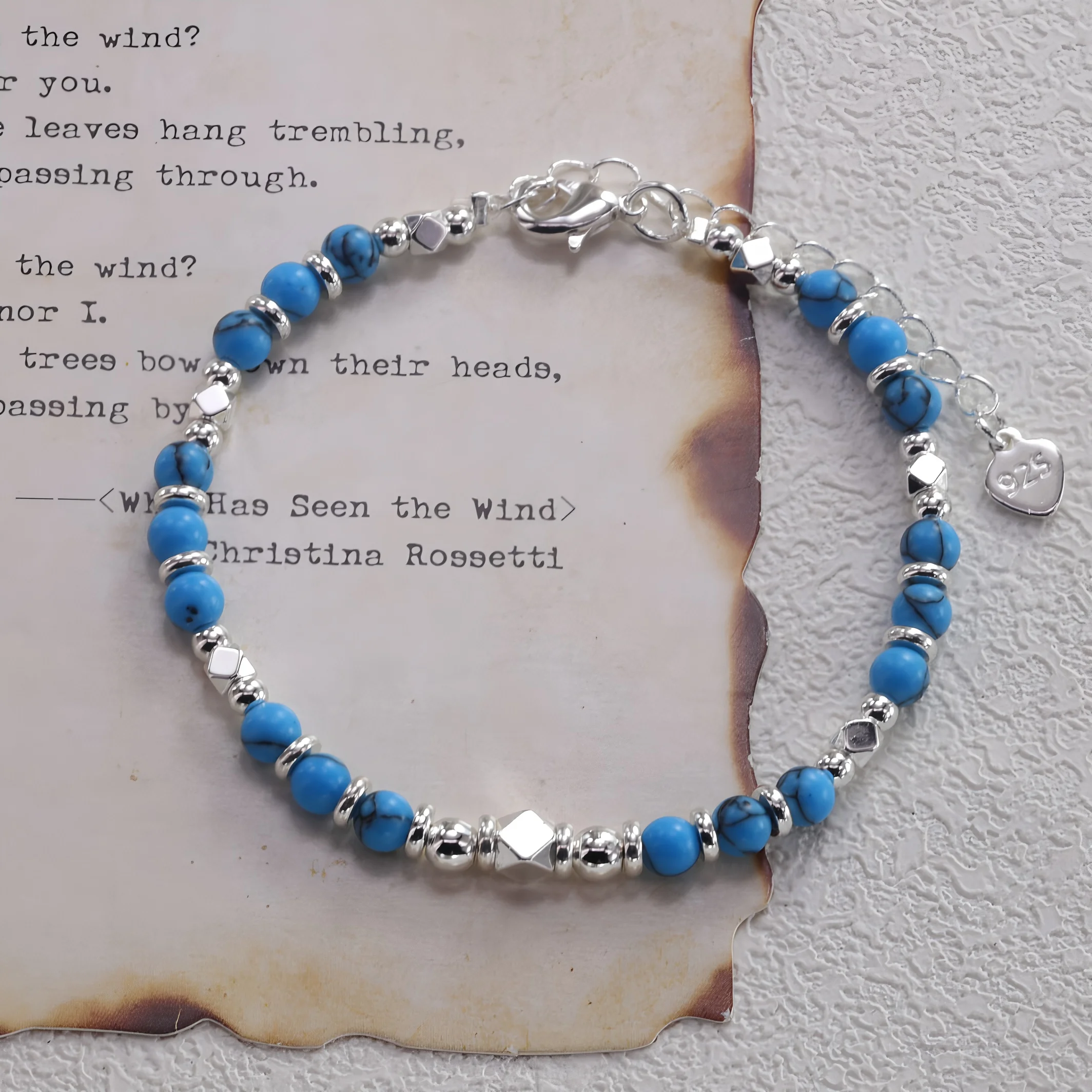 PANJBJ 925 Sterling Silver Bracelet For Women Natural Blue Turquoise Beads Gift Jade Amethyst Positive Jewelry Dropshipping