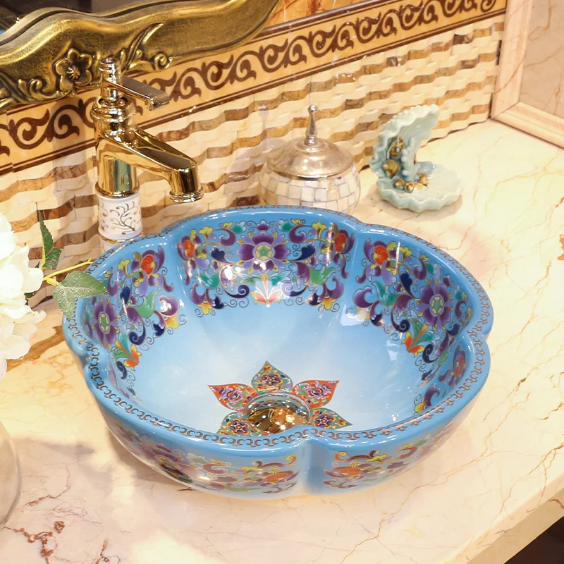 

Artistic porcelain bathroom vanity bathroom sink bowl countertop flower shape Ceramic wash basin bathroom sink