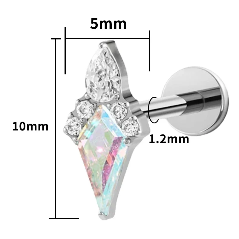 F136 Titan Kite Stone Lippenpiercing-Ringe 16G Zirkonia Gewinde-Labret Tragus Helix Knorpel-Nasenring Ohrringe Schmuck – Detail 10