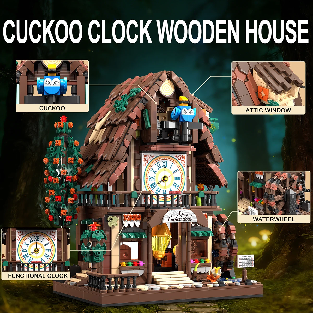

1909PCS Cuckoo clock house Model Building Blocks Toy Clock House Puzzle Bricks Sets Educational Toys Desktop Ornament Gifts