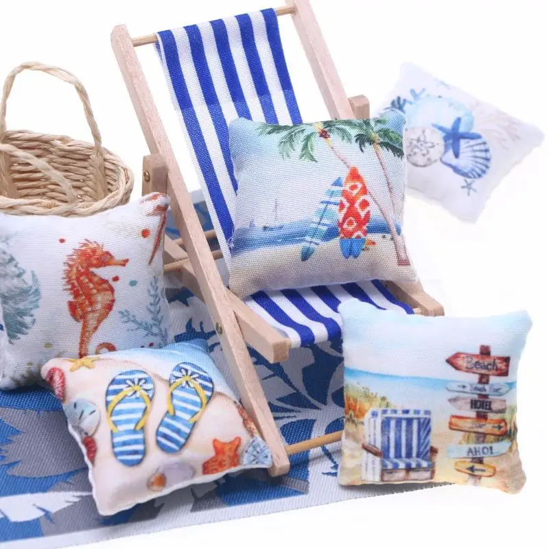3Pcs Dollhouse Mini Summer Ocean Beach Pillow Model Toys Miniature Home Scene Sofa Ornament Doll House Accessories