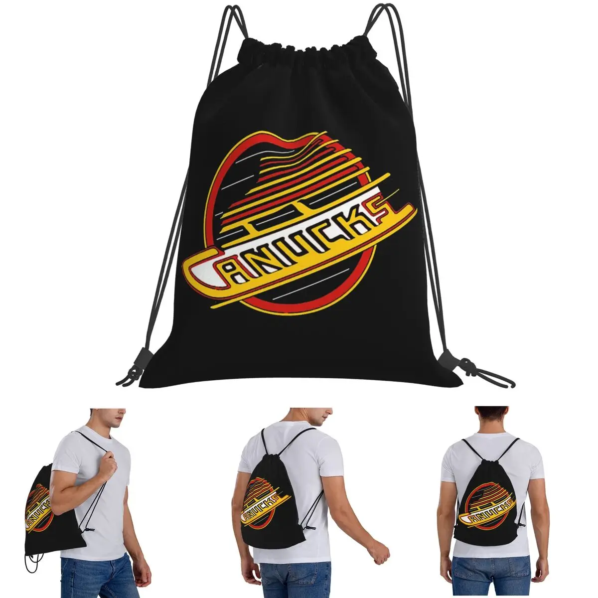 Vancouver Hockey Canucks Skate Backpacks Fashion Drawstring Bundle Pocket Sports Bag Book Bags for Man Woman School