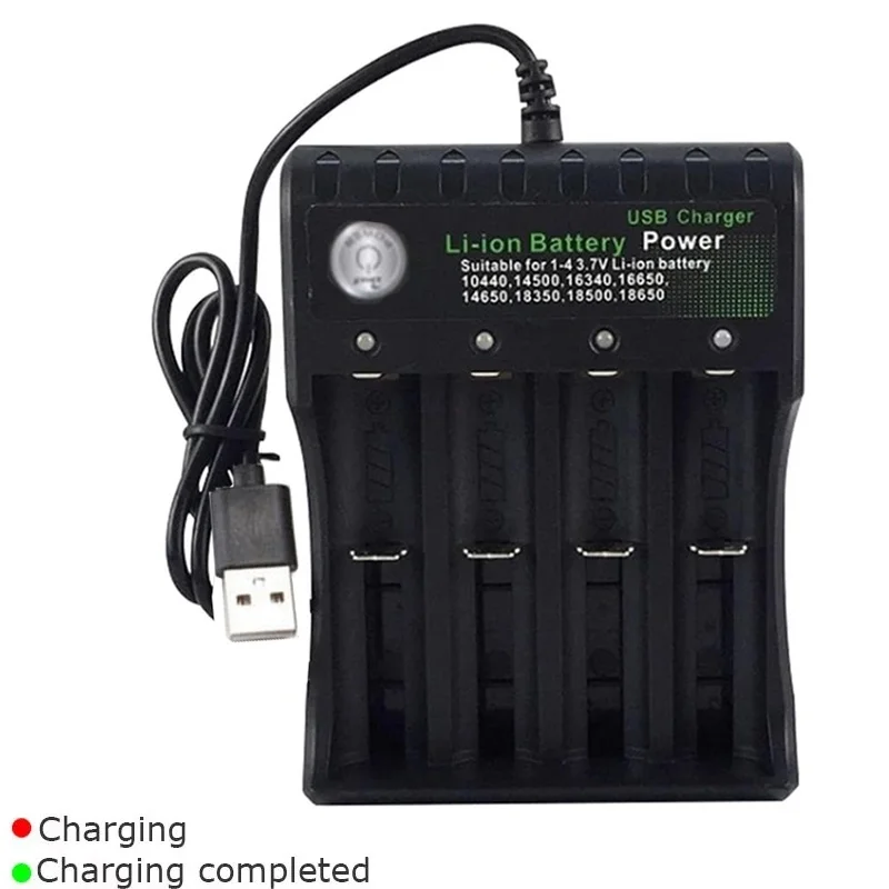 2/3/4 Slots 18650 Battery Charger USB Li-ion Portable Power Charging 4.2V 14500 16340 14650 18350 26650 Lithium Battery Charger