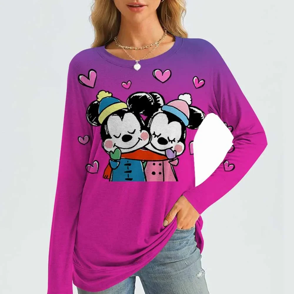 

Женская футболка с длинными рукавами и 3D принтом Disney с Микки Маусом, модная милая женская футболка, топ для женщин, весна-осень