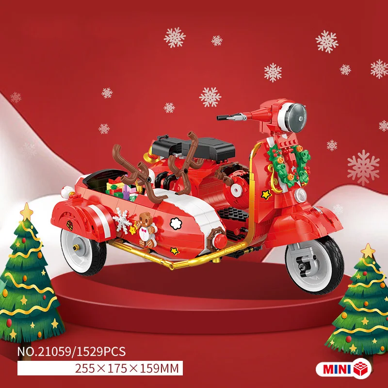 IDEA Xmas City Modern Vehicle Vespa Mini Blocks Motorcycle With Sidecar Building Brick Scooter Model Toys For Christmas Gifts