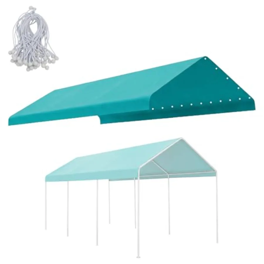 

Carport Canopy Replacement Cover for 10x20 FT Shelter Waterproof Polyethylene Top Cover in Gray with 46pcs Long Ball Bungees