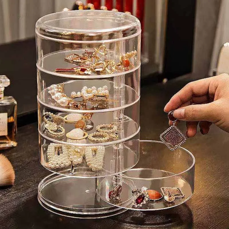 Rotating Jewelry Storage Box Round Multi-Layer Bracelet Earring Necklace Jewelry Organizer Boxes Display Case Rack with Cover