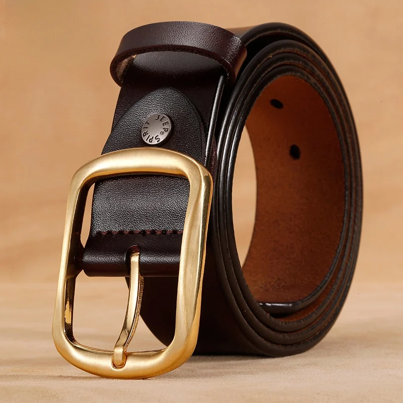 ジープメンズバックルレザーベルト新しい本物の牛革パンツベルト多用途カジュアル合金バックルウエストベルト中年若者向け