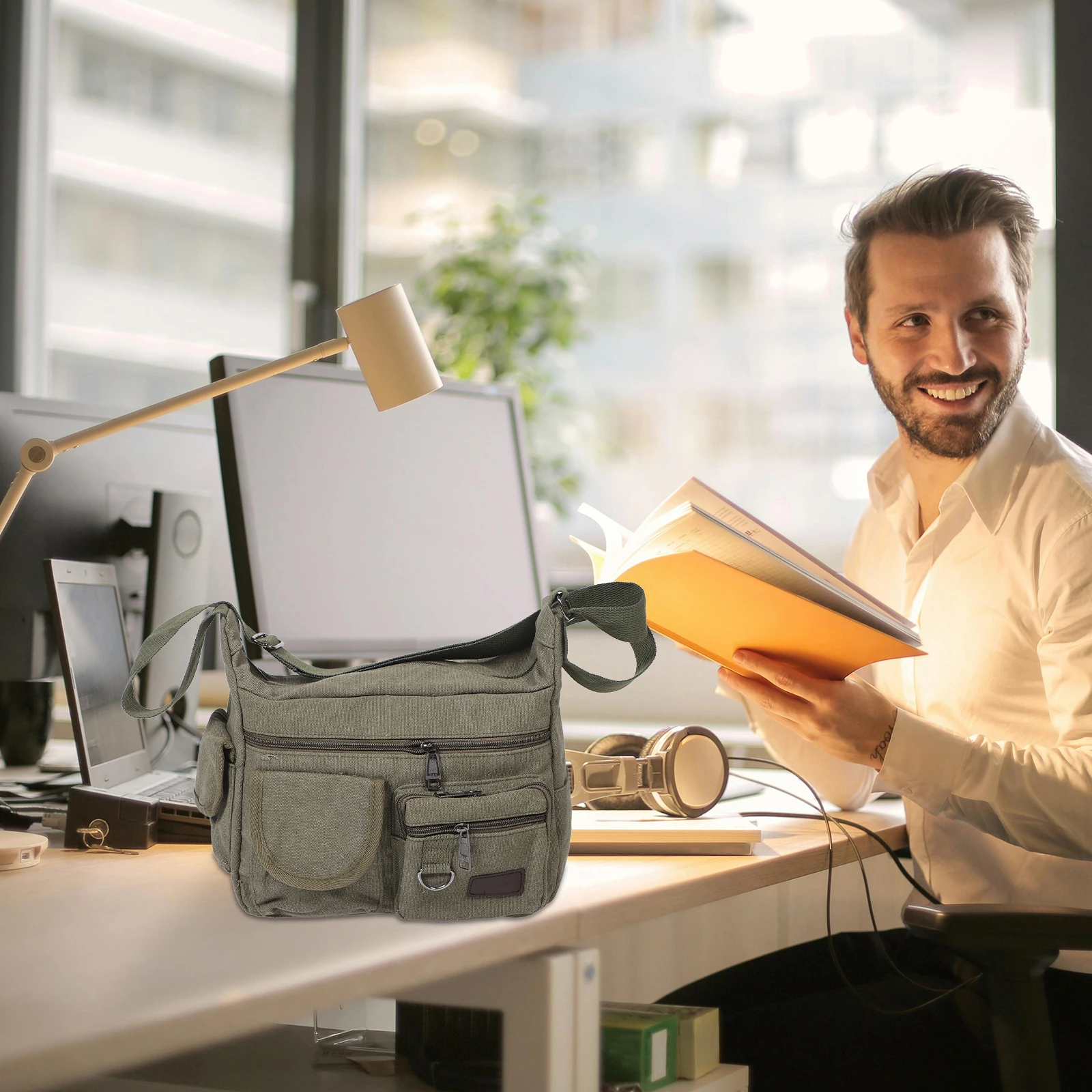 

Stylish Canvas Messenger Large Shoulder Bag For Men Women Durable Vintage Side Bag Adjustable Straps Spacious Pockets Travel