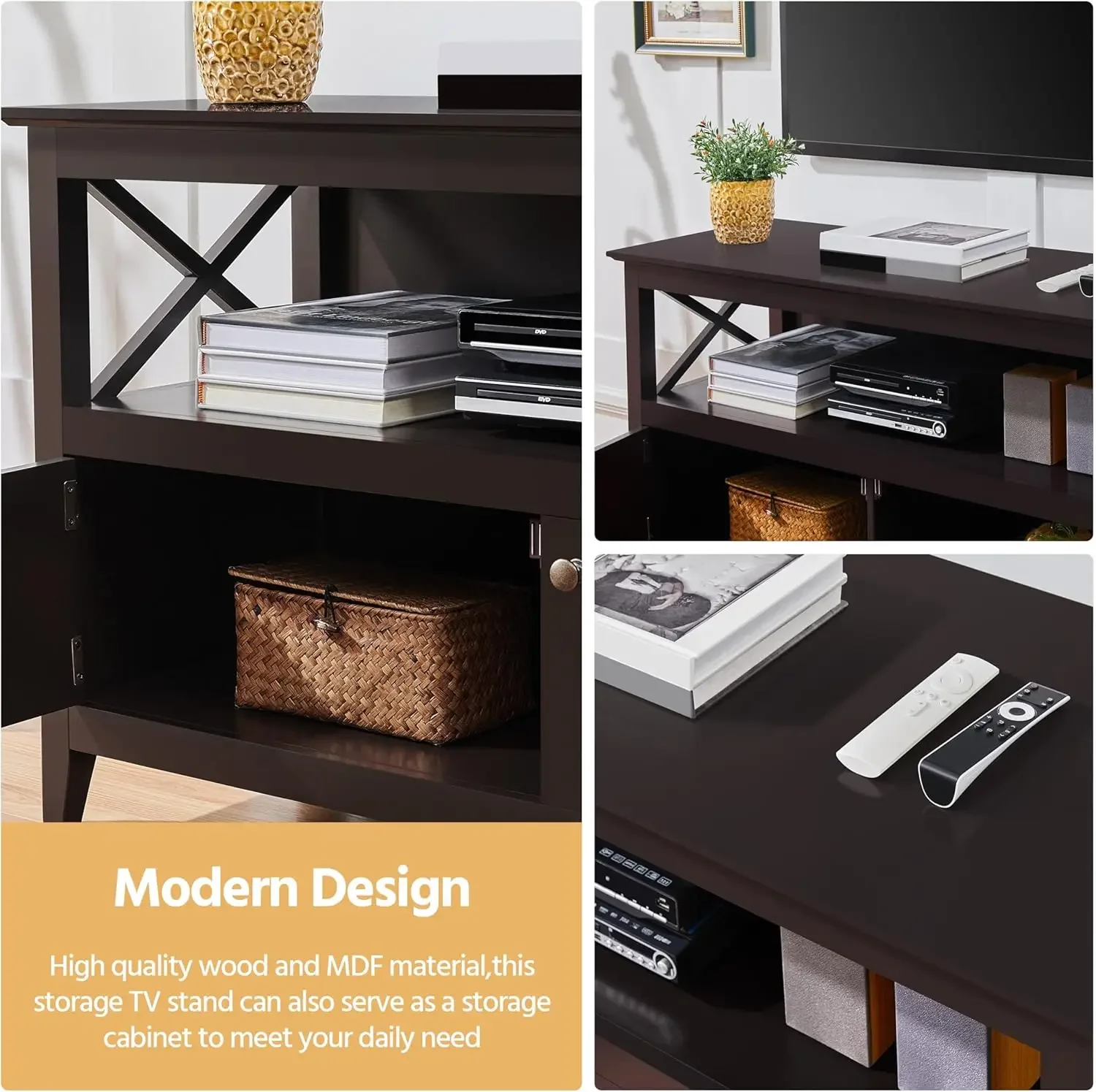 Wooden TV Stand for TVs Up to 50 inch, Media Entertainment Center Table, TV Cabinet Table with Storage Open Shelf