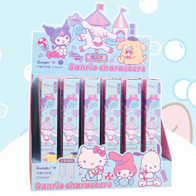 24pcs/lot Sanrio Melody Cinnamoroll Cat Erasable Gel Pen Cute 0.5mm Blue Ink Neutral Pens Promotional Gift Office School Supply