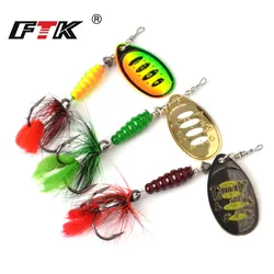 FTK 1 Pcs Spoon Lures Spinner Bait Metal Fishing Lure 8g 13g 15g Bass Hard Bait With Feather Treble Hooks Pike Fishing Tackle