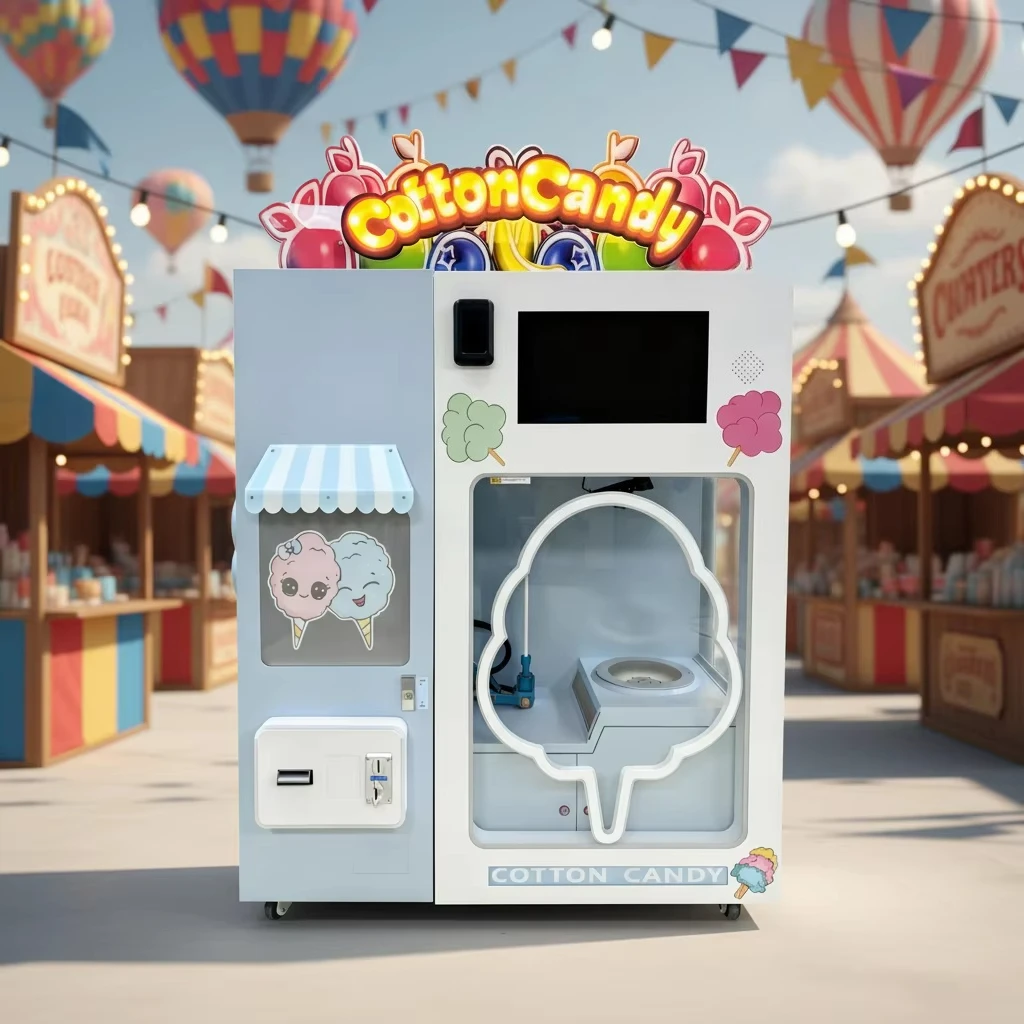 Máquina Expendedora Inteligente de Algodón de Azúcar de Doble Cámara |   Automático 24/7, de alta capacidad, para centros comerciales/parques de atracciones
