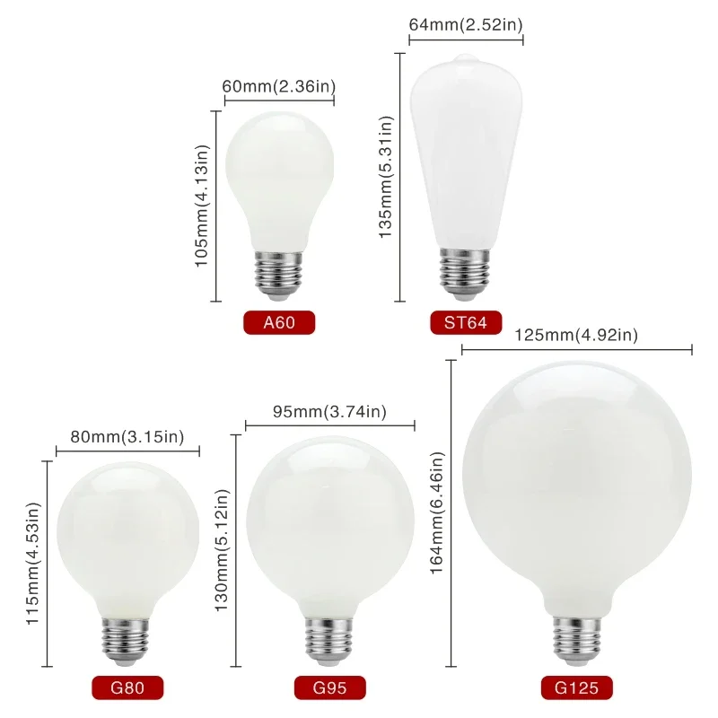 Edison LED Light Bulb E27 5W A60 ST64 G80 G95 G125 Milky Glass Bulb 110V 220V Globe Ball Bulb Cold/Warm White Lampada LED Lamp