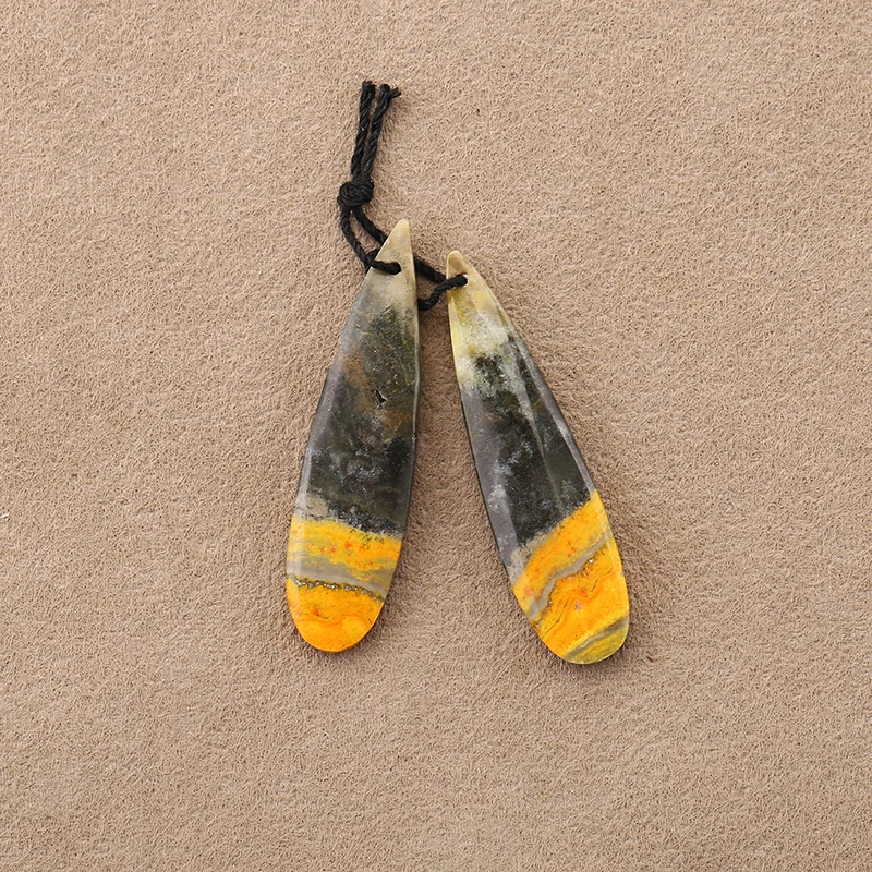 Natural Elongated teardrop shape Bumble Bee Stone Earrings Beads for Jewelry Making 41*11*5mm 6.4g 3