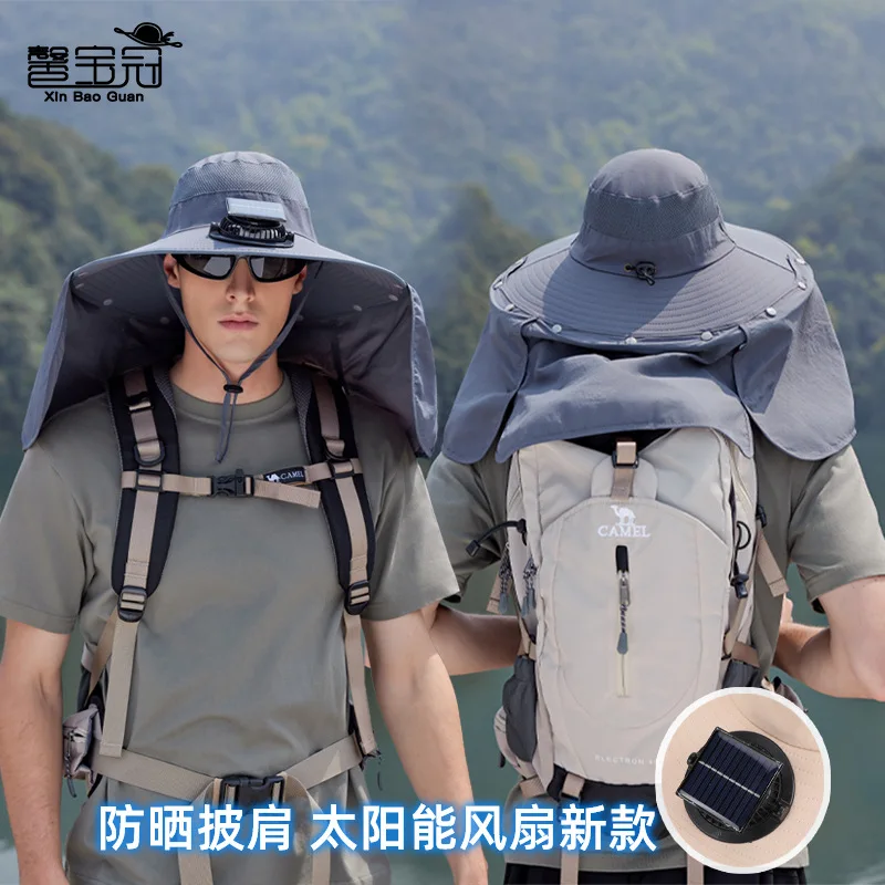 Outdoor Wide Brim Sun Hat with 2 Solar Fan Sun Bucket Hat for Men Women UPF 50+ Bucket Fishing & Beach Hat with Fan Built in